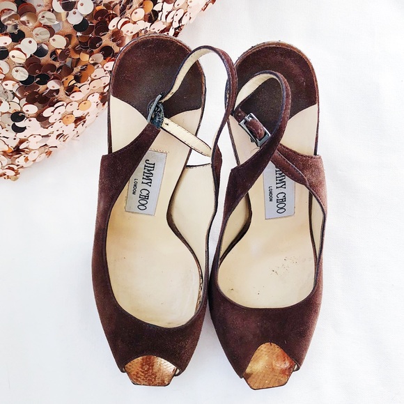 Jimmy Choo Shoes - [ Jimmy Choo ] Brown Suede Slingback Heels
